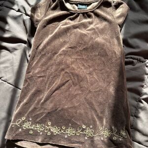 Brown Velvet Dress with Floral Embroidery